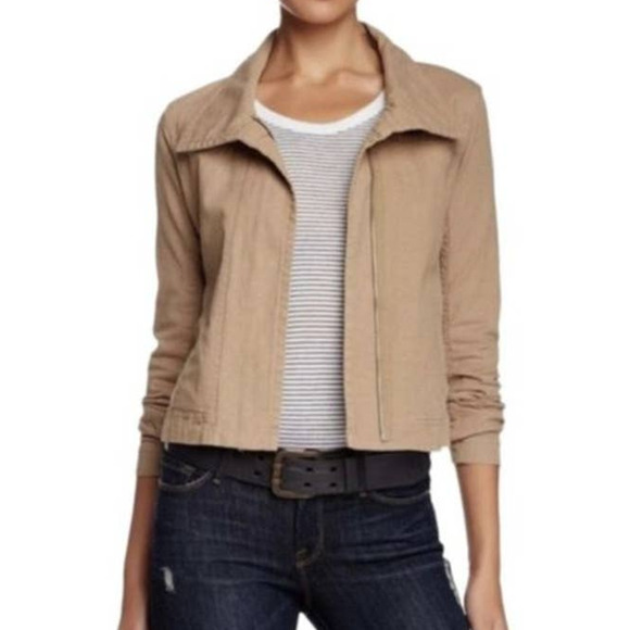 James Perse Cropped Skinny Moto Jacket Khaki Tan XLarge - Picture 1 of 14